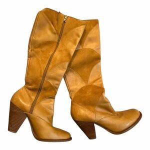 Schuler and Sons Tan Leather Knee-High Patchwork Boots Size 7.5